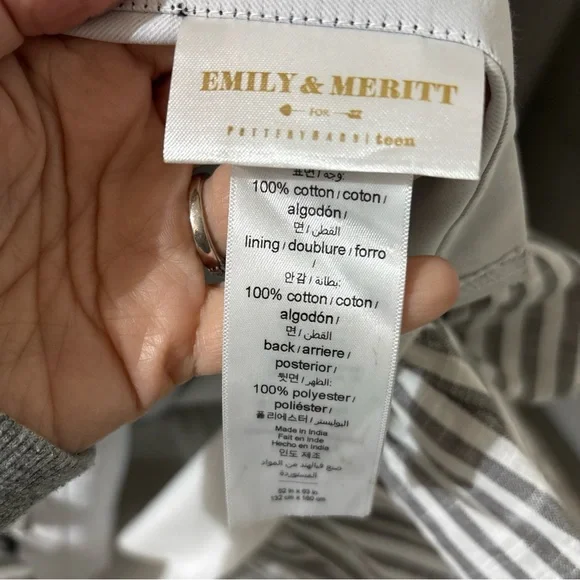 2 panels Emily & Meritt Pottery Barn, Ruffle edge, striped,  52x63 curtains - Picture 8 of 9